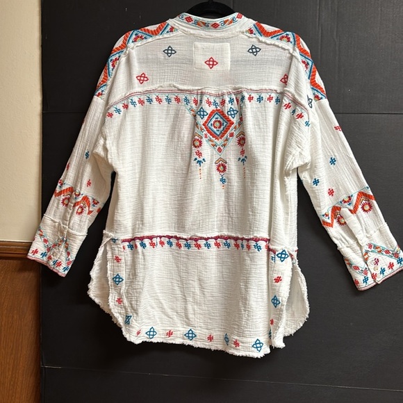 Kyla Seo Button Up Oversized Shirt White/Ivory Boho Chic 100% Cotton Size XS - Picture 9 of 15